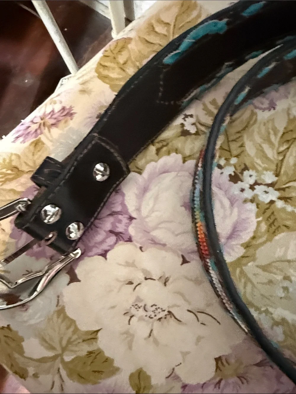 Nocona Turquoise Red Orange Patterned Leather Belt